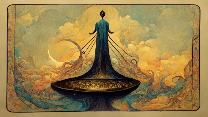 a painting of a Libra dominant holding scales